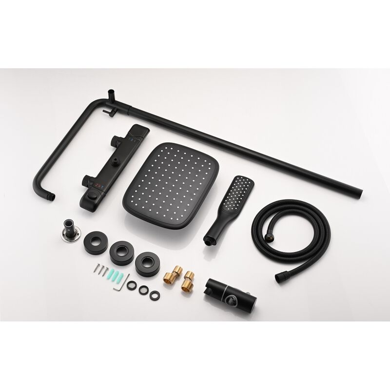 2-Function Thermostatic Rainfall Shower System In Matte Black
