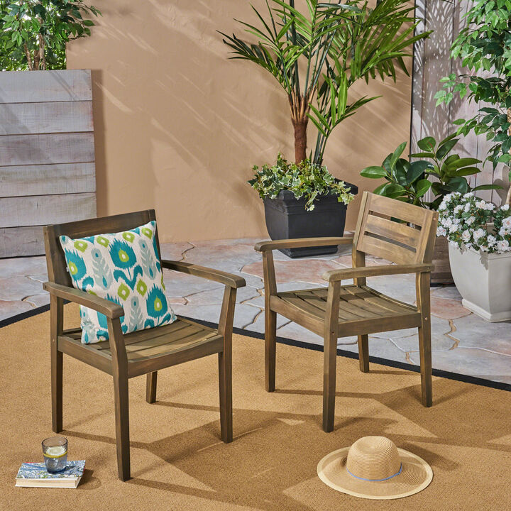 Merax Acacia Wood Patio Armchair Dining Chairs Set 2 PCS