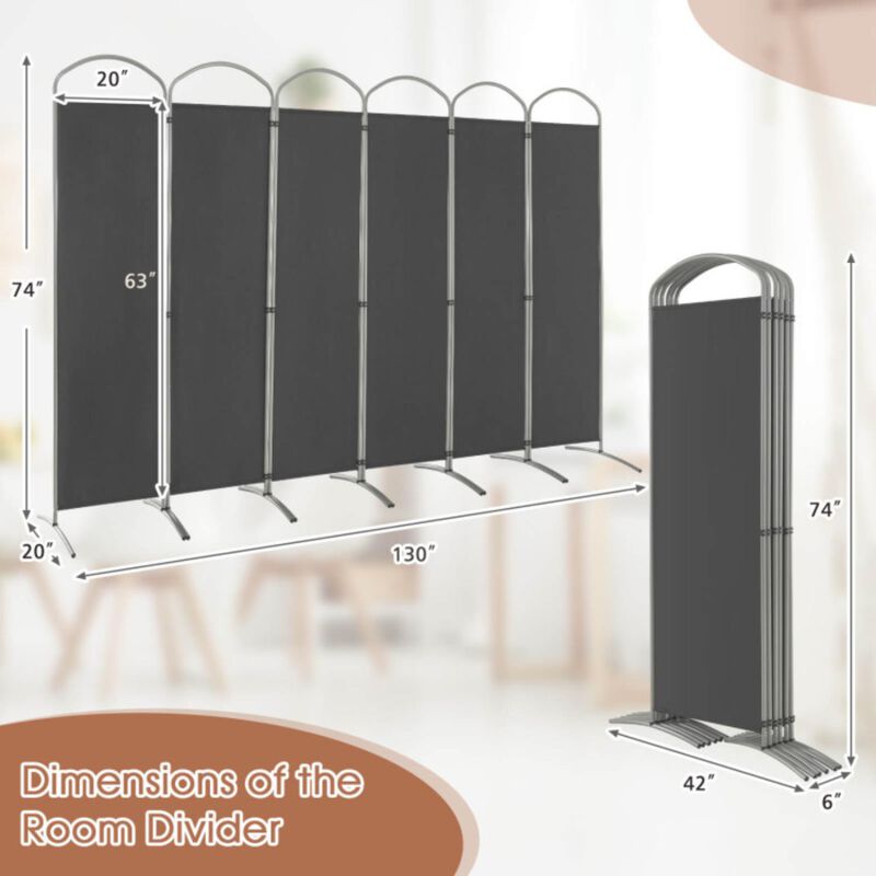 Hivvago 6.2Ft Folding 6-Panel Room Divider for Home Office Living Room