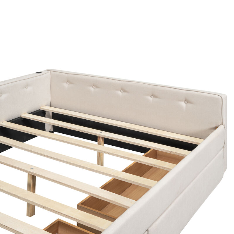 Merax Upholstered Daybed with USB and 2 Drawers