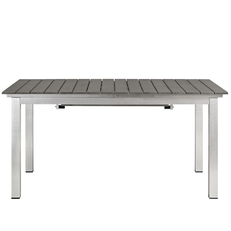 Modway Shore Aluminum Outdoor Patio 62" to 94" Extendable Dining Table in Silver Gray