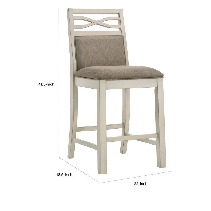 Marie 26 Inch Counter Height Chair, Khaki Fabric Seat, Back, Beige, Set of 2 - Benzara
