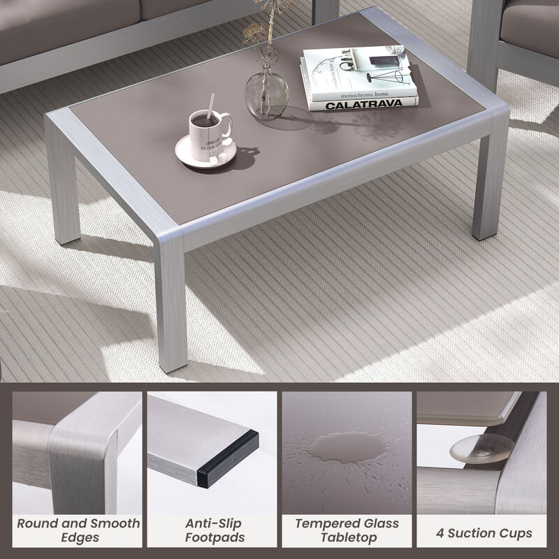 Outdoor Rectangle Coffee Table with Tempered Glass Tabletop
