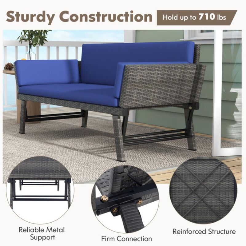 Hivvago Outdoor Convertible Sofa Daybed with Adjustable Armrests for Balcony