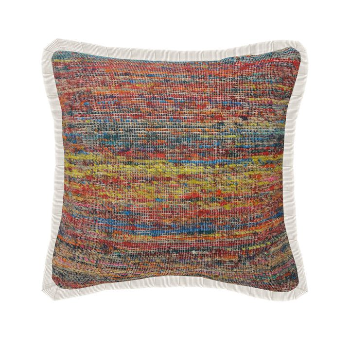 20" Red and Yellow Chindi Fringe Square Throw Pillow