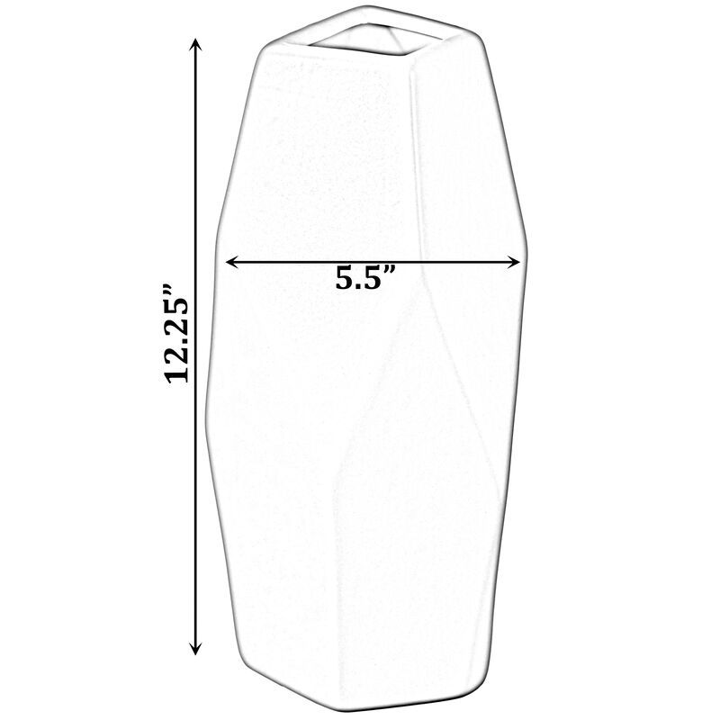 8" H Decorative Ceramic Multi Paned Vase, Modern Style Centerpiece Table Vase White, Medium