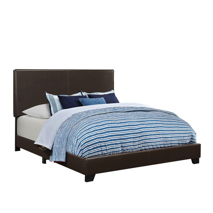Leather Upholstered Eastern King Size Platform Bed, Brown-Benzara