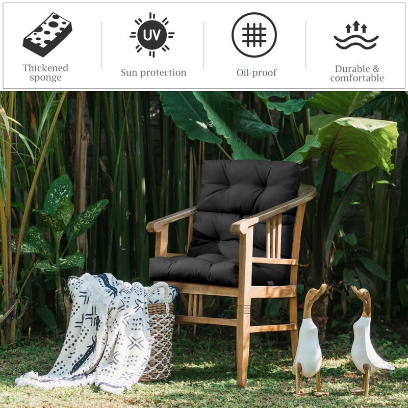 Tufted Patio High Back Chair Cushion with Non-Slip String Ties