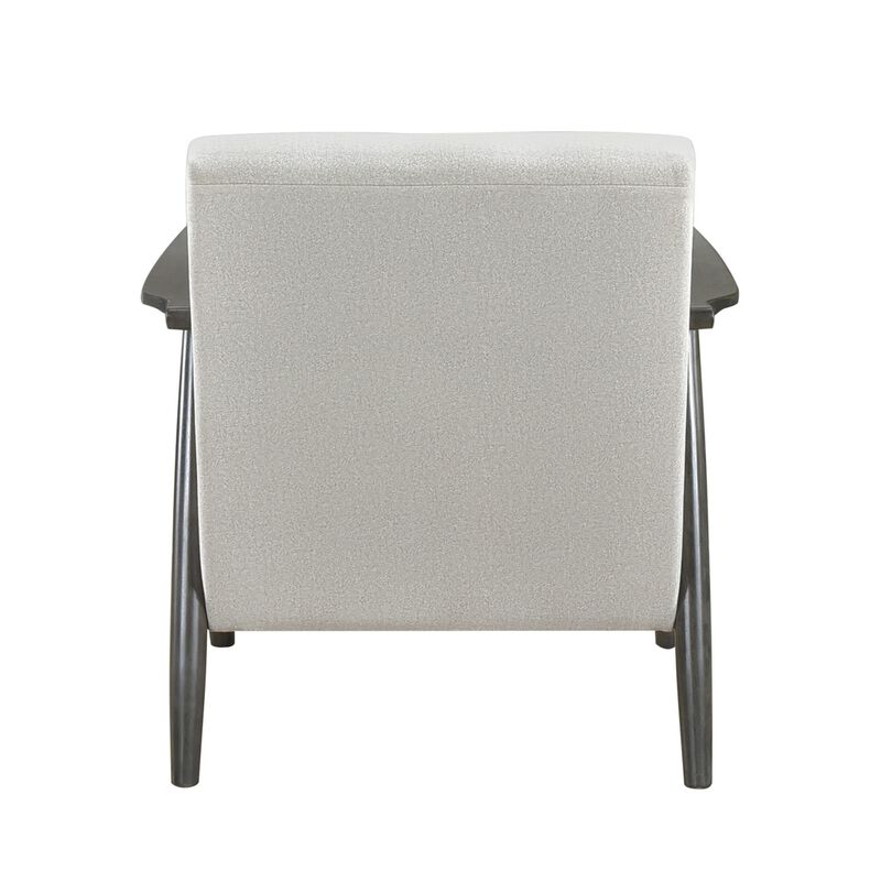 Tira 32 Inch Accent Chair, Channel Stitched, White Velvet, Gray Solid Wood - Benzara