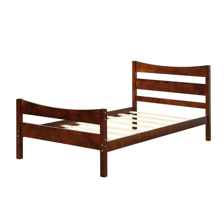 QuikFurn Twin size Farmhouse Style Pine Wood Platform Bed Frame in Walnut