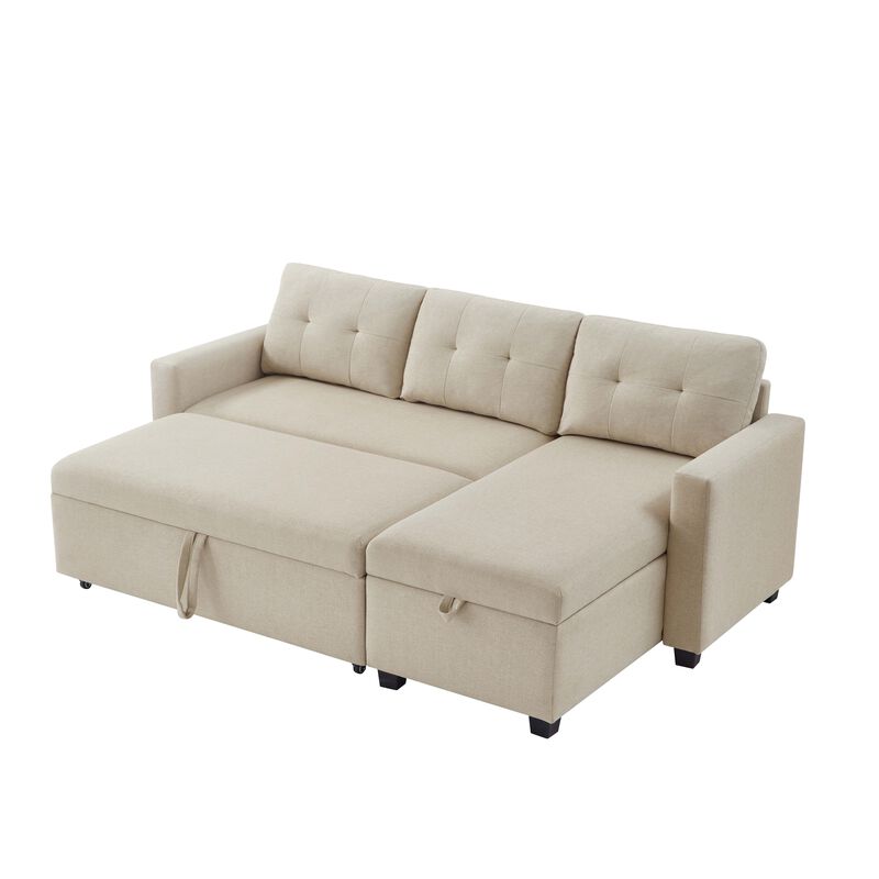 Merax Upholstered Pull Out Sectional Sofa with Storage Chaise