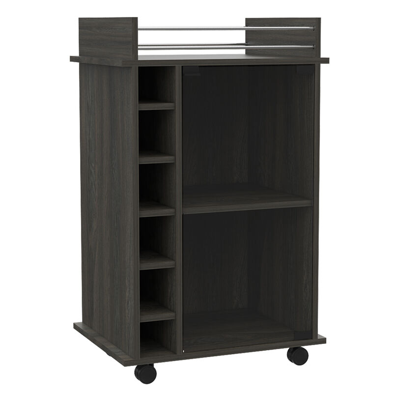 DEPOT E-SHOP Huali Bar Cart, Six Built-in Wine Rack, Glass Door, Four Casters, Two Shelves, Carbon Espresso
