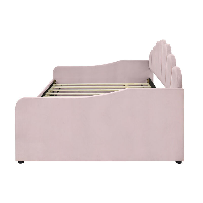 Merax Classic Velvet Upholstered Daybed Bed Frame with Trundle