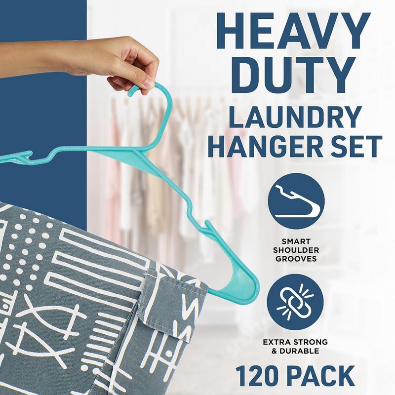 Plastic Clothes Hangers – Heavy Duty Hanger Set, for Organizing Clothes, Dresses, and Coat, Holds Up to 5 lbs, Space-Saving Hangers with Non-Slip Shoulder Grooves, Pack of 120, Aqua