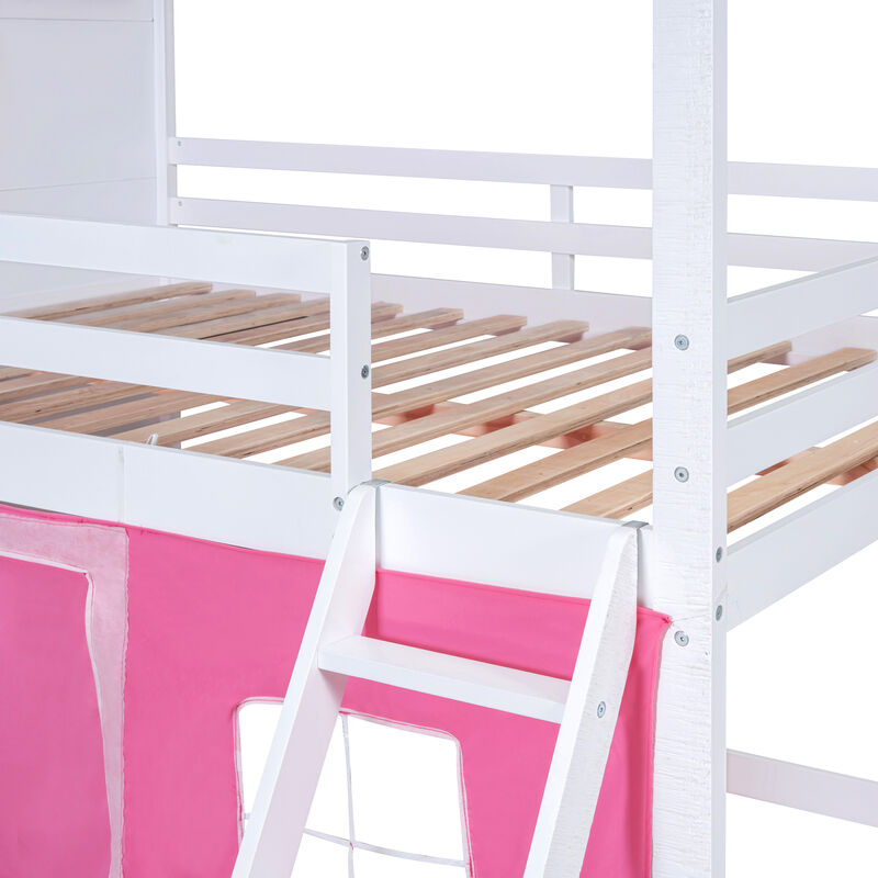 Merax Bunk Wood House Bed with Tent