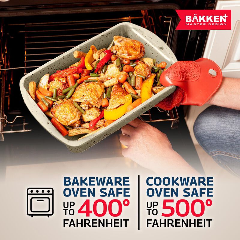 Bakken Master 38 Piece Granite Cookware and Bakeware Set – Nonstick Granite Coating, Pots and Pans with Detachable Handles and Tempered Glass Lids, 6-piece Bakeware set, 12-piece Mixing Bowls