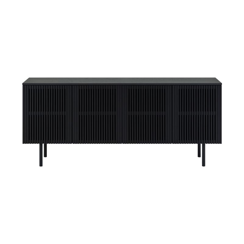 Dyan 66 Inch Sideboard Buffet Cabinet Console, 4 Doors, Black Wood Finish - Benzara