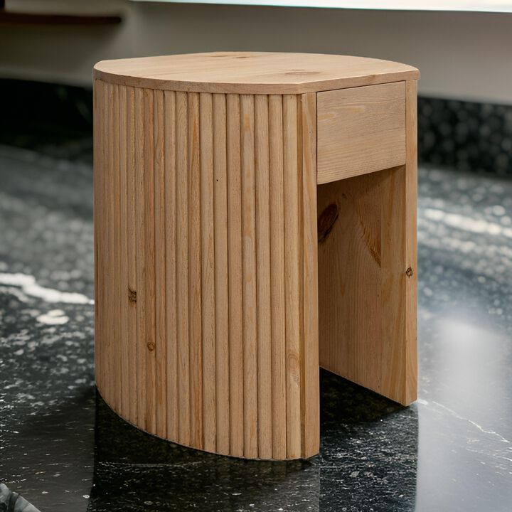 Izya 20 Inch Chairside End Table, Drawer, Intricate Ribbed Column, Brown - Benzara