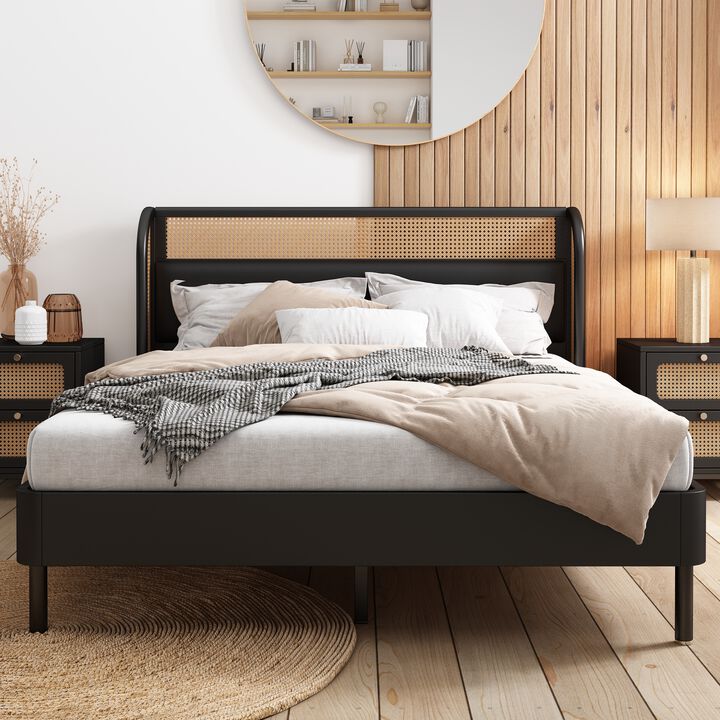 Streamdale Modern Rattan Wood Platform Queen Bed