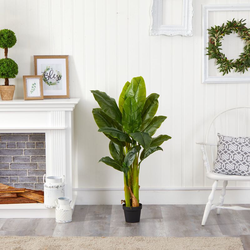 Hivvago 4 Feet Triple Stalk Banana Tree (Real Touch)