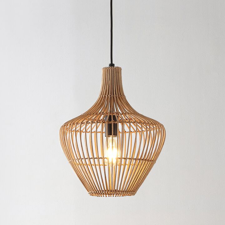 Lucas 1-Light Farmhouse Coastal Rattan 180" Cord Plug-In or Hardwired LED Pendant