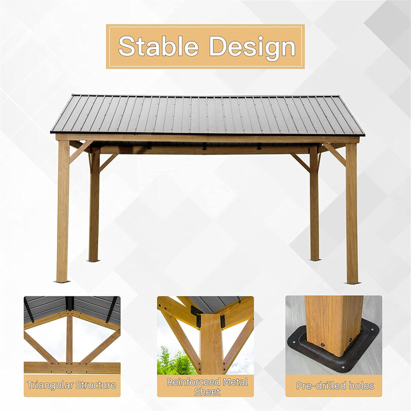 MONDAWE 12x14ft Hardtop Gazebo Outdoor Aluminum Gazebo with Galvanized Steel Gable Canopy for Patio Decks Backyard (Yellow-Brown)