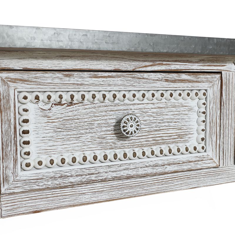 LuxenHome Distressed White Wood and Metal 3-Drawer 1-Shelf Console and Entry Table