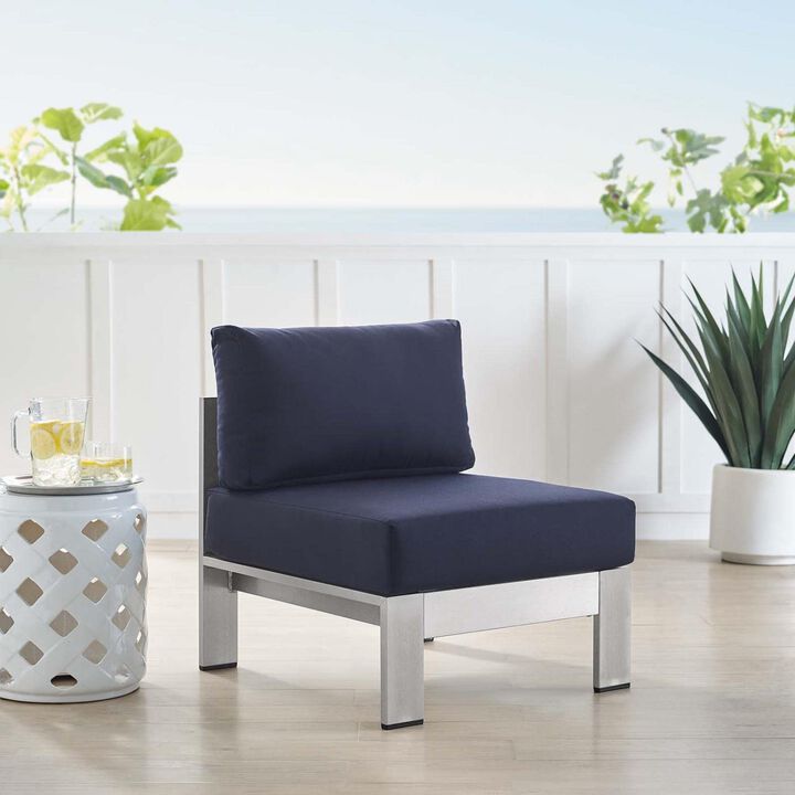 Modway EEI-4227-SLV-NAV Shore SunbrellaPatio Chair in Silver Navy 27.5 x 25 x 23.5