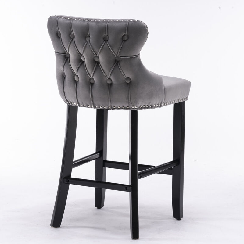 Gray Velvet Wingback Bar Stools, Set of 2