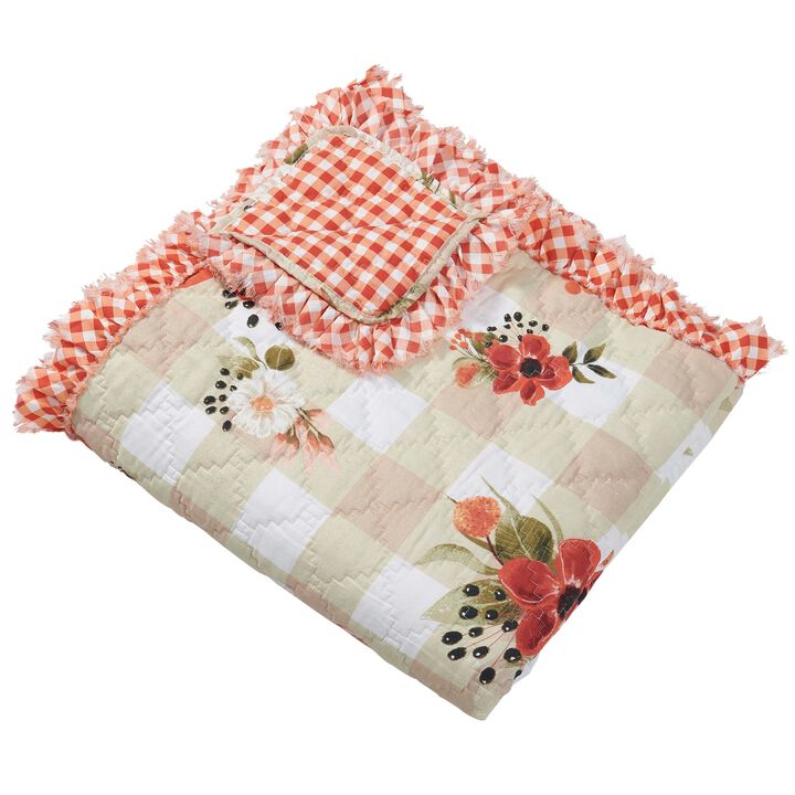 Greenland Home Wheatly Farmhouse Gingham Quilted Throw, 50x60-inch, with Ruffle Trim