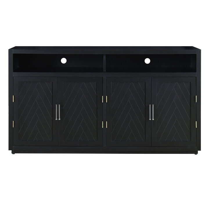 TREXM 4-door Classic Sideboard with Open Storage and Adjustable Shelves Perfect for kitchens,  living rooms (Black)