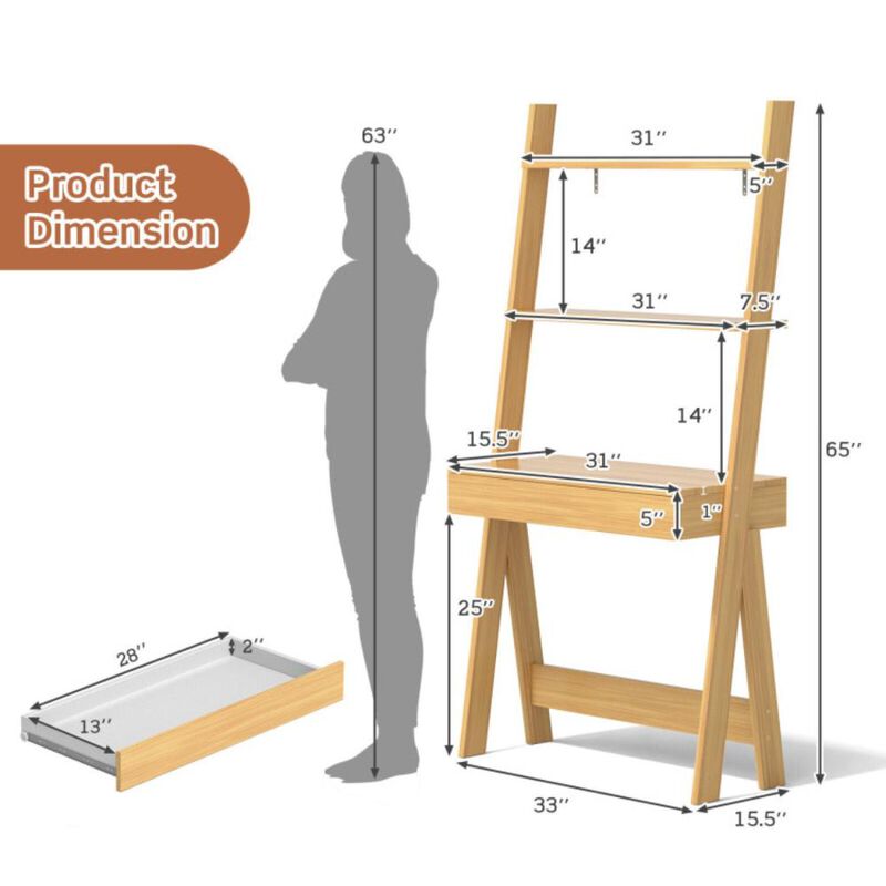 Hivvago Ladder Shelf Desk with Countertop Drawer and Anti-Toppling Device
