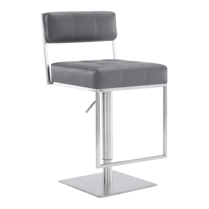 Michele Swivel Adjustable Height Off-White Faux Leather and Brushed Stainless Steel Stool