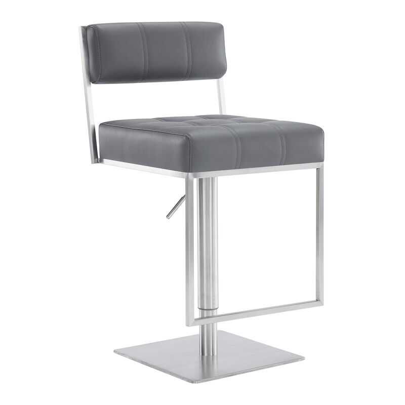 Michele Swivel Adjustable Height Off-White Faux Leather and Brushed Stainless Steel Stool
