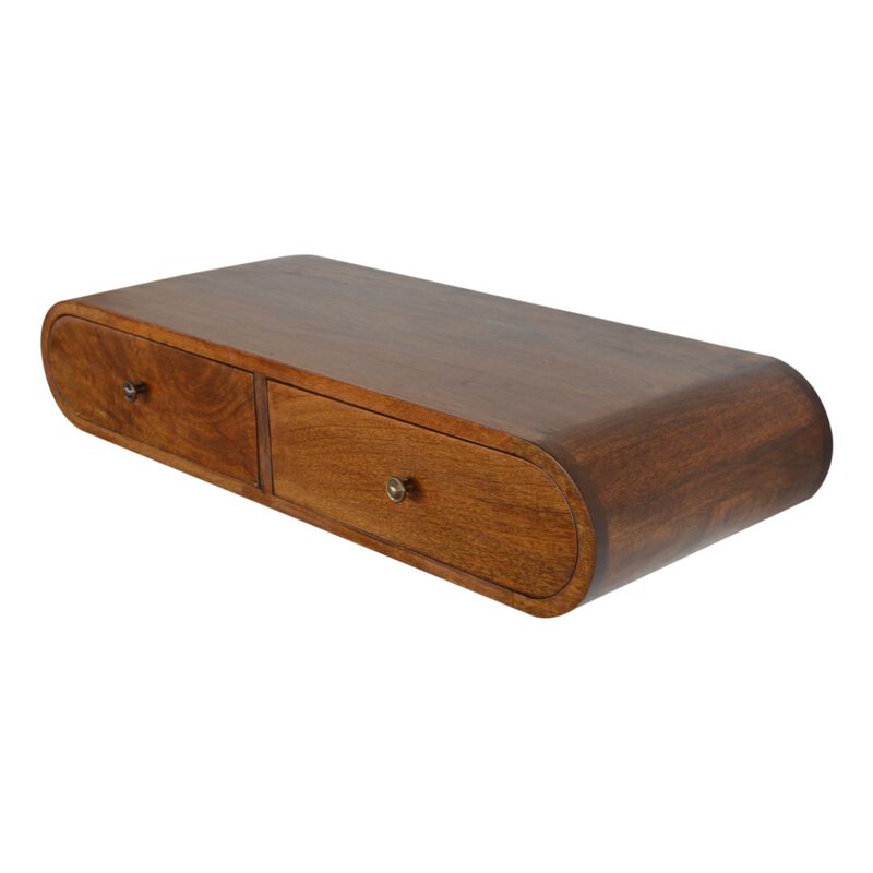Wall Mounted Chestnut Solid Wood 2 Drawer  Console Table