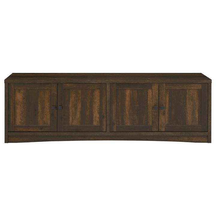 Donna TV Stand Media Cabinet with 4 Doors, Dark Brown Melamine 78 Inch - Benzara