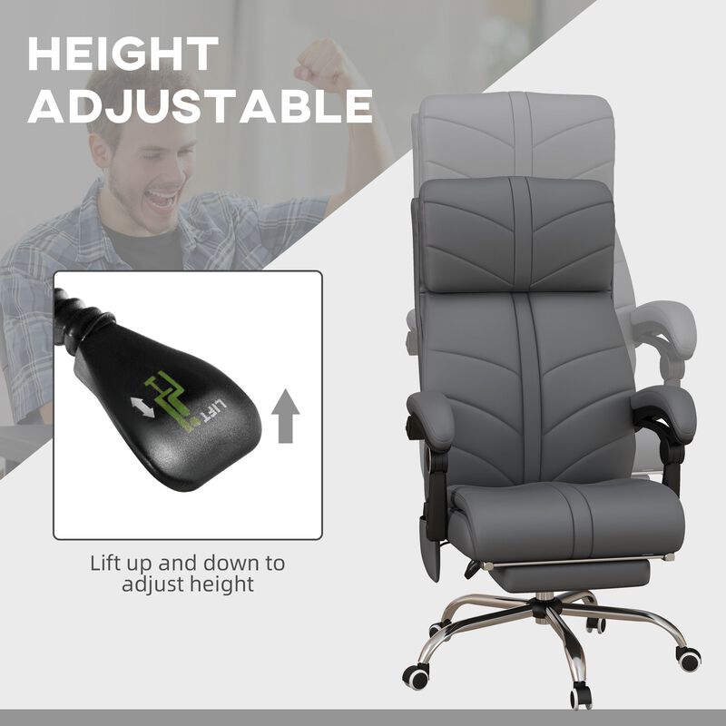 Gray PU Leather Massage Chair: 4 Vibration Points, Reclining