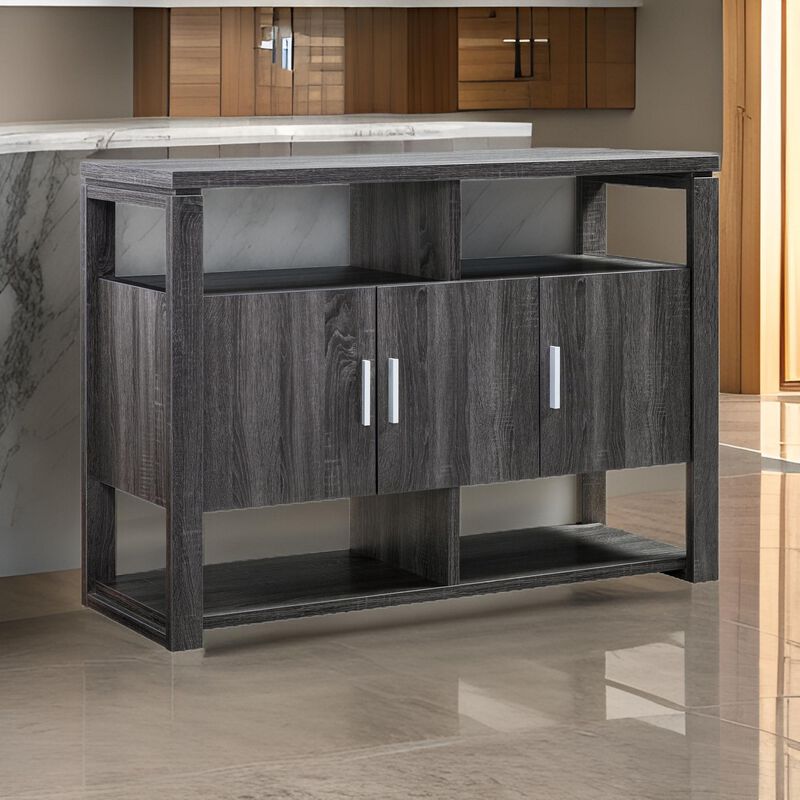 47 Inch Serving Cabinet Buffet Sideboard Console, 2 Shelves, 3 Doors, Gray - Benzara