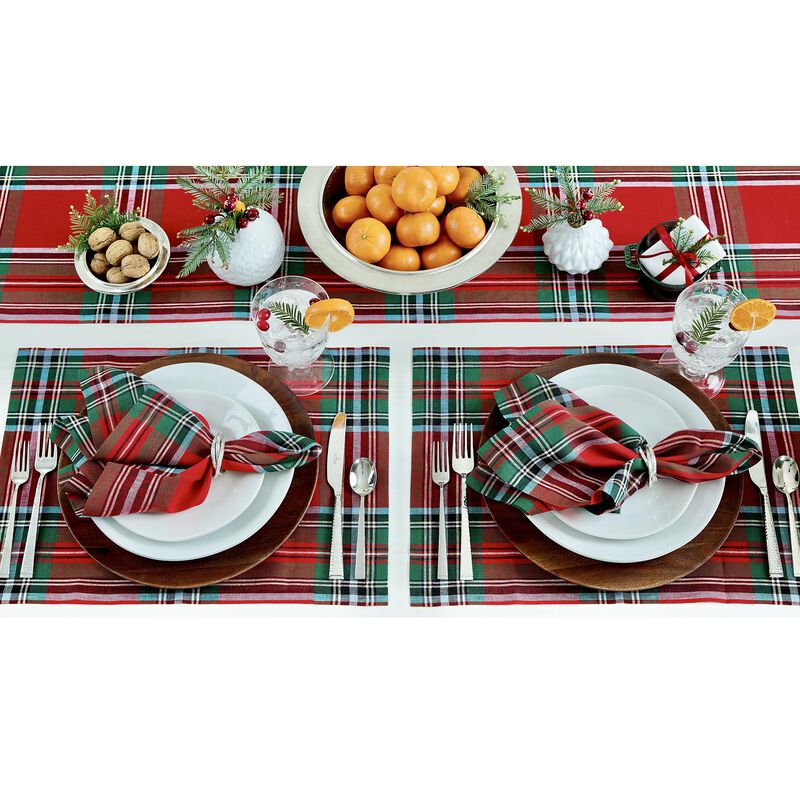 Solino Home 100% Pure Linen Placemats 14 x 19 Inch Set of 4 |Madras Holiday Plaid