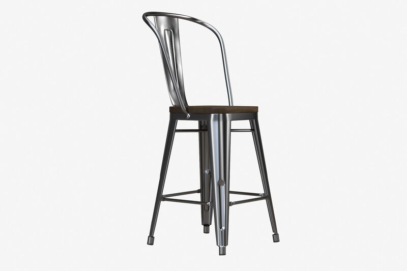 Atwater Living 24" Lainey Metal Counter Stool with Wood Seat, Set of 2, Steel Gray