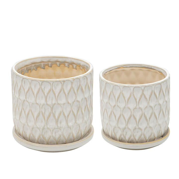 Teardrop Planters with Saucer, White Set