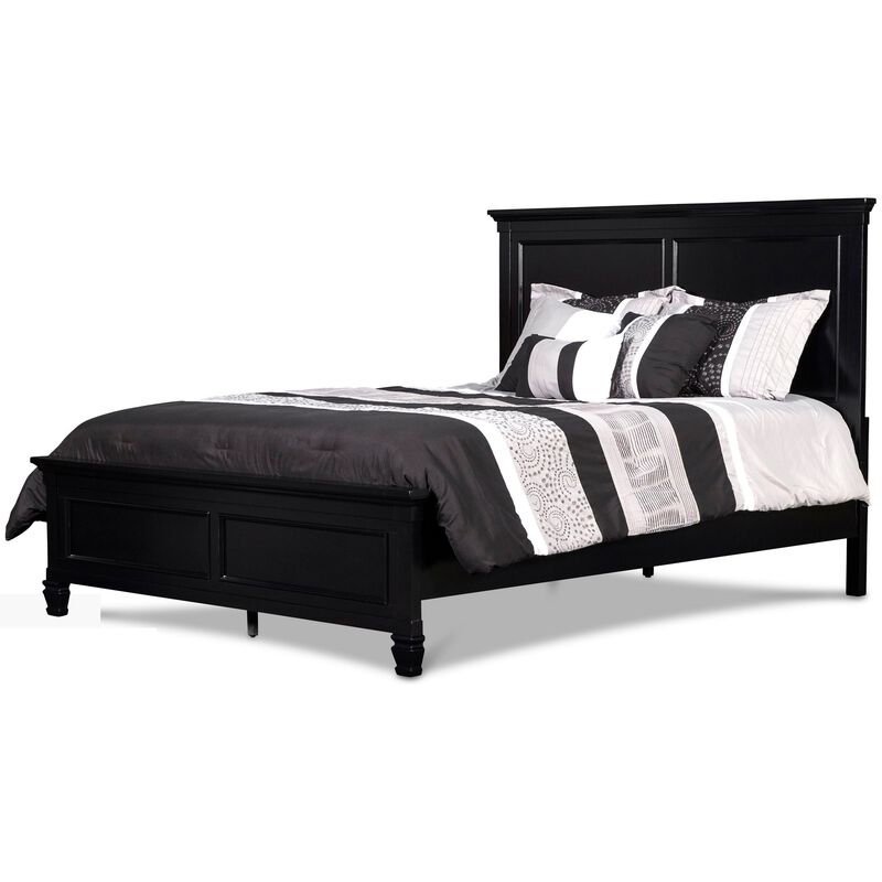 Umi Queen Size Bed, Classic Panel Design with Molded Details, Black Wood - Benzara