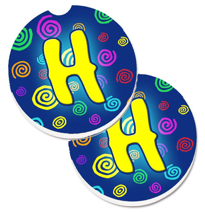 Caroline's Treasures Letter H Initial Monogram - Blue Swirls Set of 2 Cup Holder Car Coasters CJ1011-HCARC, 2.56, Multicolor