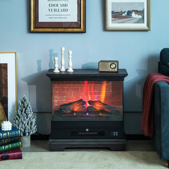27-Inch Freestanding Electric Fireplace with 3-Level Vivid Flame and Adjustable Thermostat