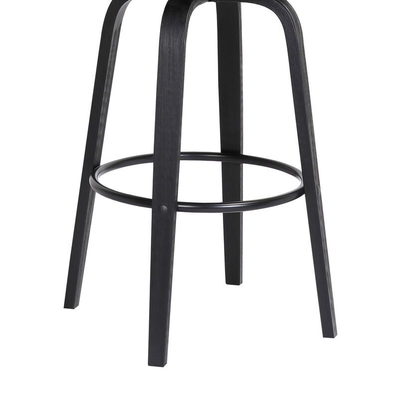 Pico  Swivel Black Wood Counter Stool in Light Grey Fabric with Black Metal