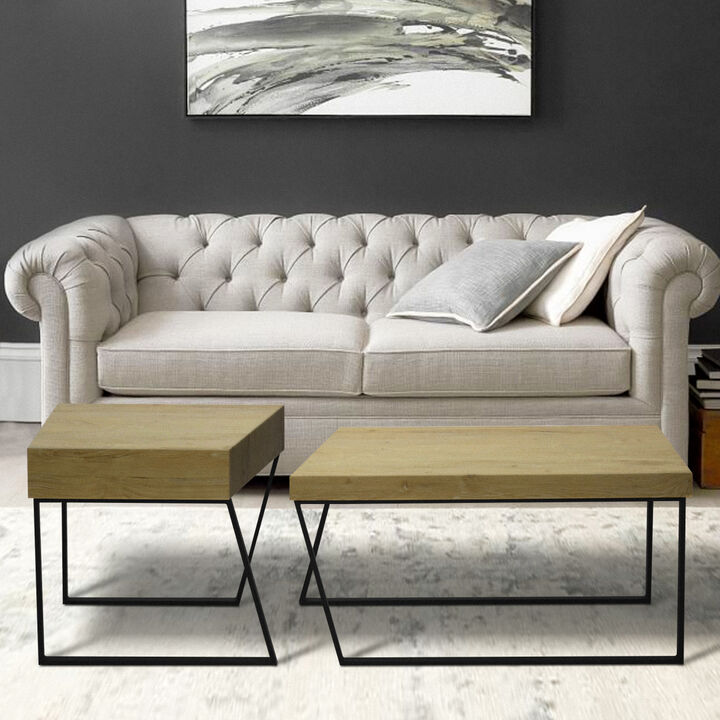 Rectangular Wooden Coffee Table With Metal Frame, Oak Brown And Black