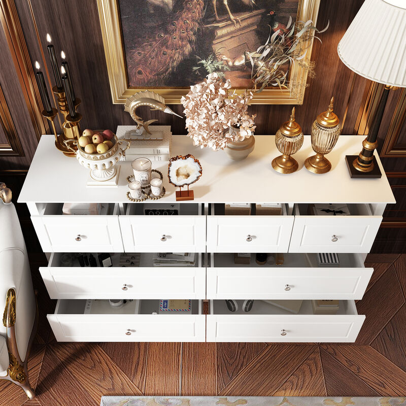 31.5 in. H x 55.1 in. W x 15.7 in. D 8-Drawer White Paint Finish Dresser Chest of Drawers Cabinet