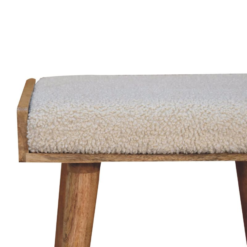 Boucle Cream  Solid Wood Tray Style Footstool