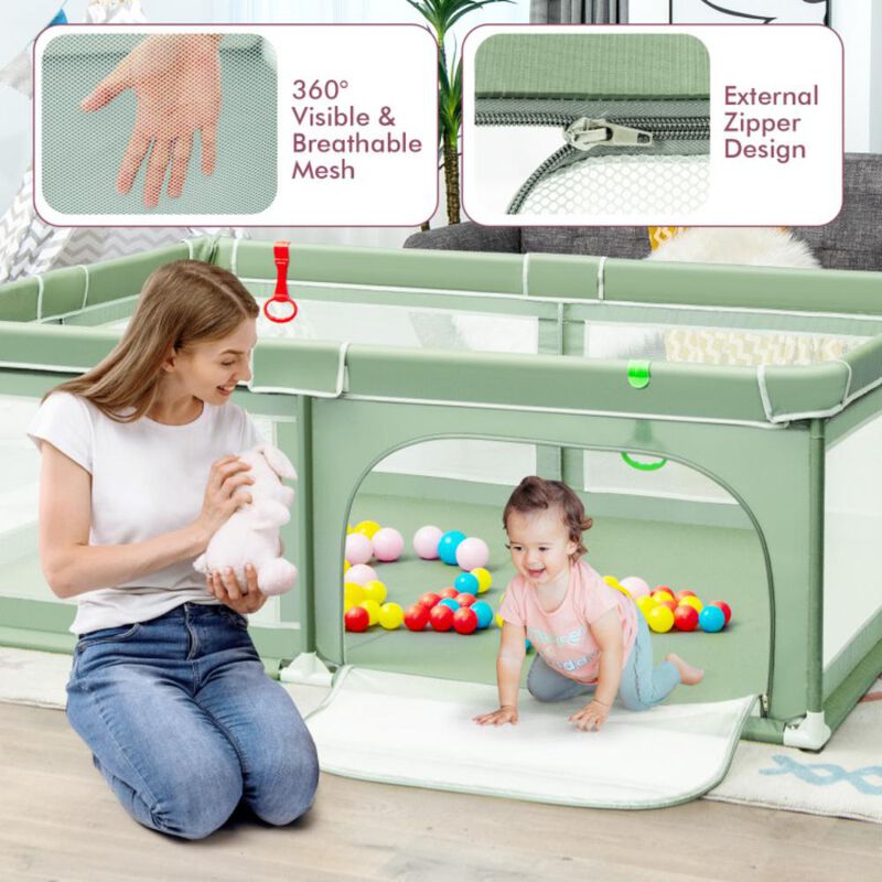 Hivvago 81 x 59 Inch Portable Baby Playpen with Ocean Balls and Handlebars