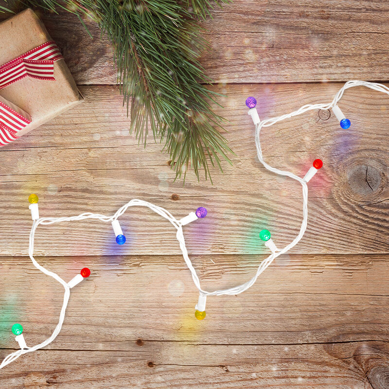 50 Count Multi LED G12 Berry Christmas Lights  15.9 ft White Wire